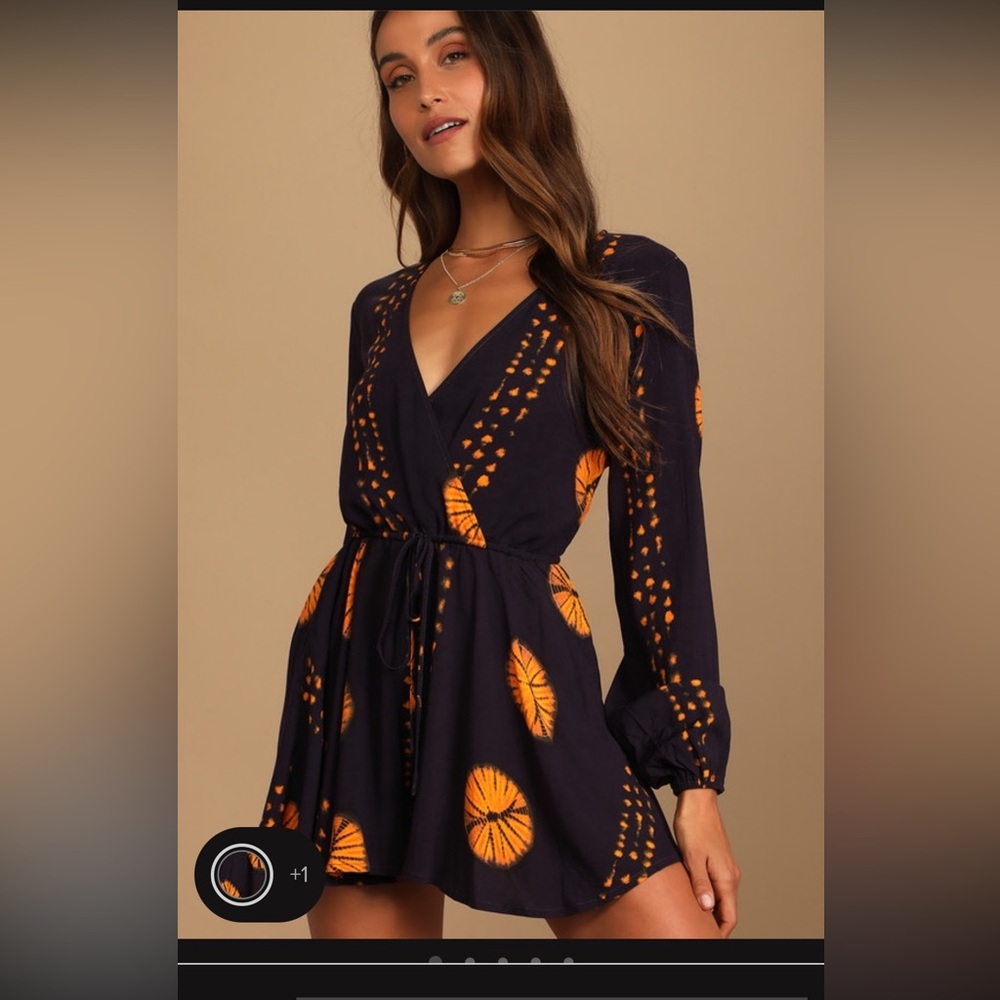Lulu’s romper in deep plum with orange tie dye size Small